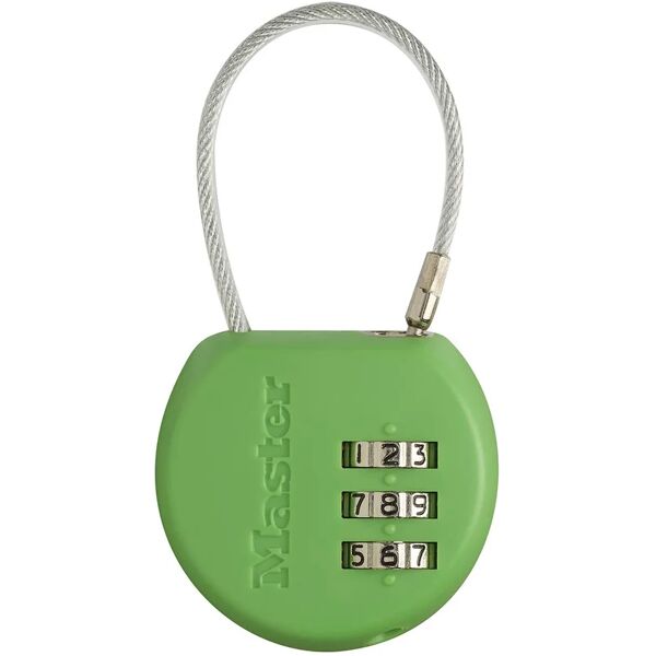 leroy merlin master lock 4671eurdcol lucchetto porta-indirizzo con cavo acciaio 10 cm, combinazione programmabile a 3 cifre, blu/verde/arancio/giallo, 42 mm