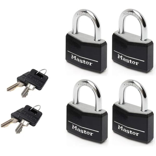 leroy merlin master lock 9140eurqblknop confezione da 4 lucchetti a chiave in alluminio rivestito, nero, 4 x 5.9 x 1.3 cm