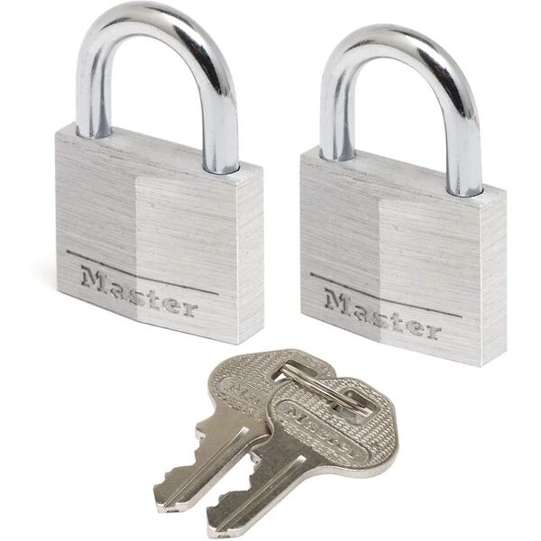 leroy merlin master lock 9130eurt confezione da 2 lucchetti a chiave in alluminio, grigio, 3 x 5.2 x 1.6 cm