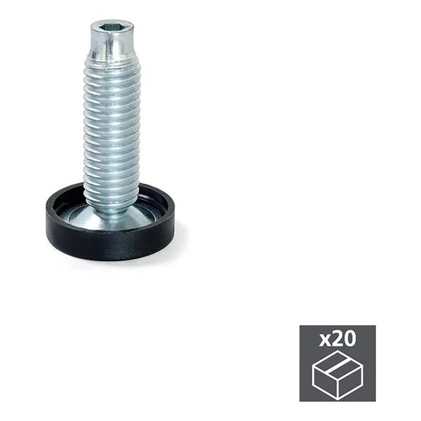 emuca piedino regolabile per mobile, base circolare, m 10, d. 23 mm, altezza 38 mm, acciaio e plastica, 20 u.