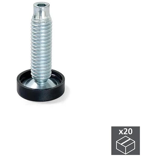 emuca piedino regolabile per mobile, base circolare, m10, d. altezza 23 mm, altezza 61 mm, acciaio e plastica, 20 u.