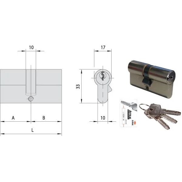 cisa cilindri a infilare  sagomato profilo europeo astral 0a310 - mm.80 decentrato (30x50) 0a31017012