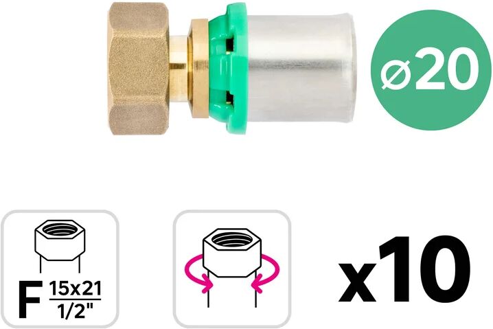 equation set da 10 pezzi raccordo da aggraffare  f 1/2 x 20 in ingresso, impianto idraulico centrale