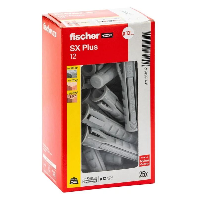 fischer tassello per materiale forato  l 60 mm , Ø 12 mm, 25 pezzi