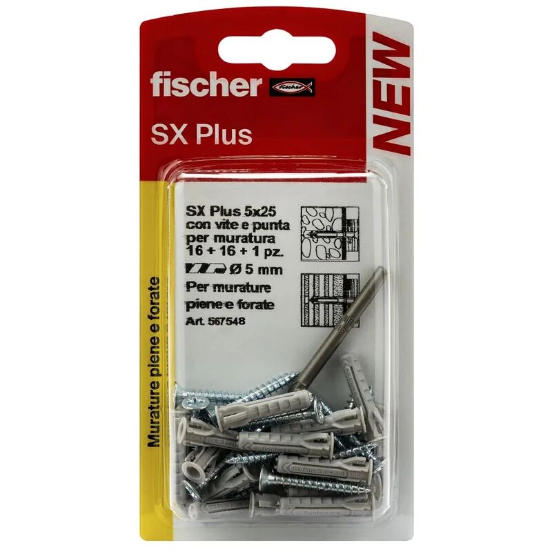 fischer tassello per materiale forato  l 25 mm , Ø 5 mm, 16 pezzi