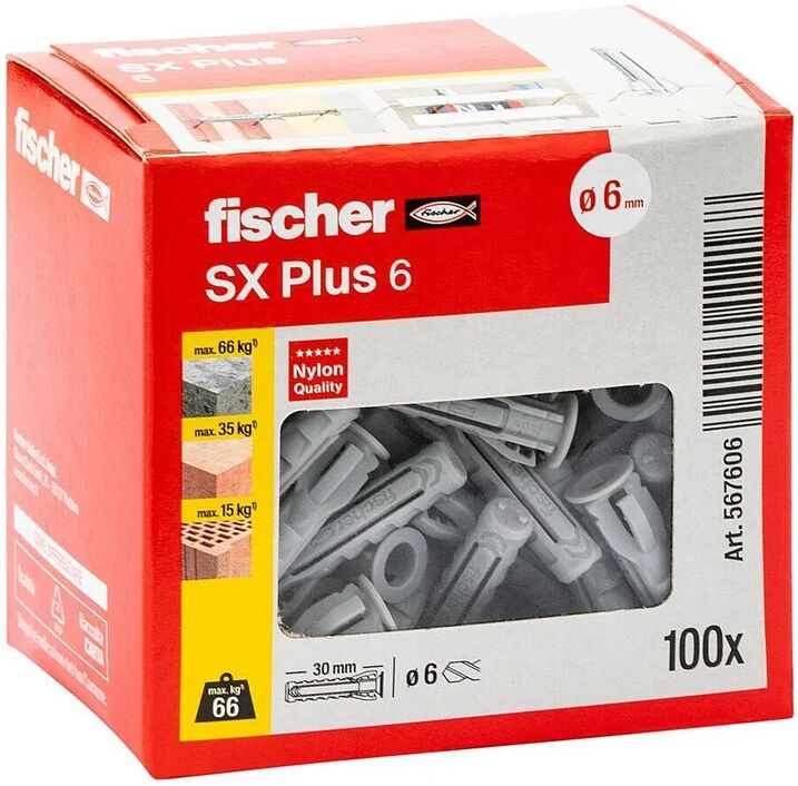 fischer tassello per materiale forato  l 30 mm , Ø 6 mm, 100 pezzi