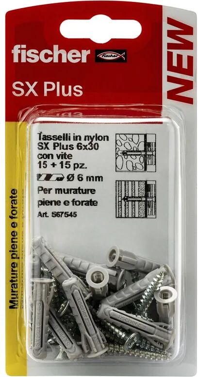 fischer tassello per materiale forato  l 30 mm , Ø 6 mm, 15 pezzi