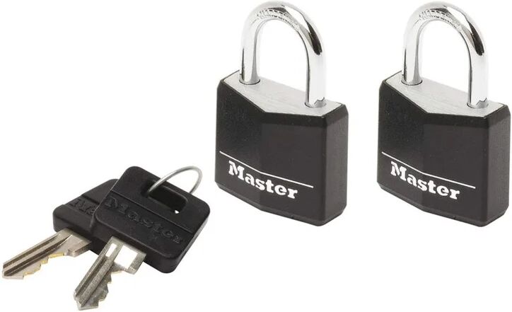 leroy merlin master lock 9120eurtblk confezione da 2 lucchetto a chiave in alluminio rivestito, nero, 2 x 3.4 x 1.4 cm