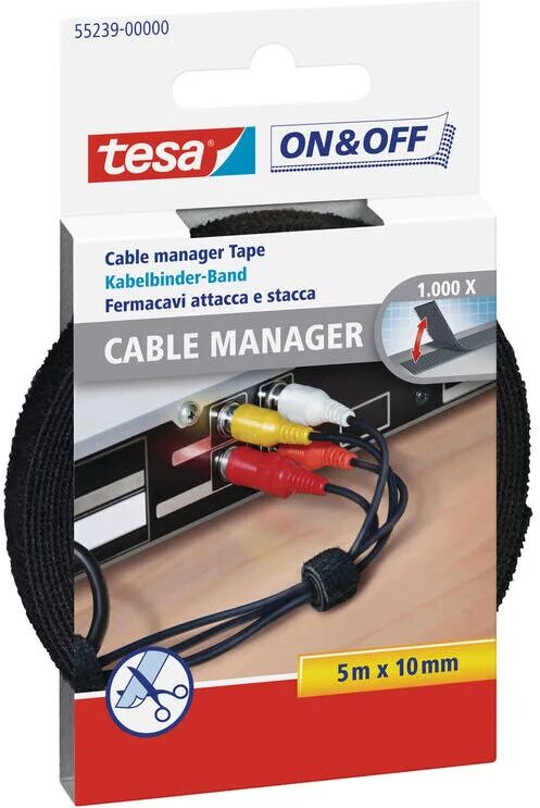 tesa organizer per cavi on/off, 5 m x 10 mm, nero