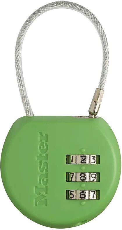 leroy merlin master lock 4671eurdcol lucchetto porta-indirizzo con cavo acciaio 10 cm, combinazione programmabile a 3 cifre, blu/verde/arancio/giallo, 42 mm