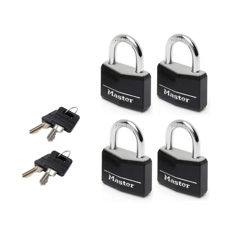 leroy merlin master lock 9140eurqblknop confezione da 4 lucchetti a chiave in alluminio rivestito, nero, 4 x 5.9 x 1.3 cm