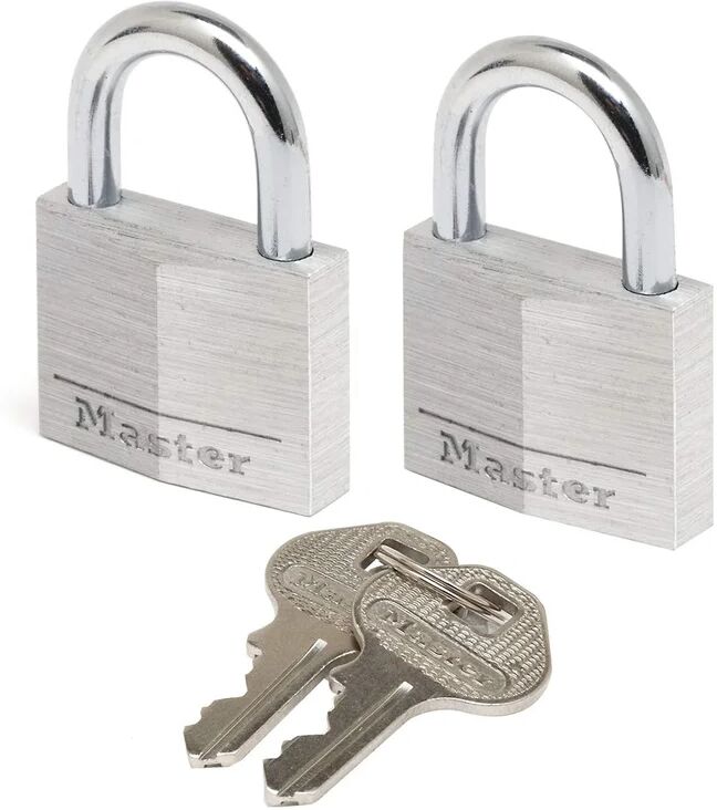 leroy merlin master lock 9130eurt confezione da 2 lucchetti a chiave in alluminio, grigio, 3 x 5.2 x 1.6 cm