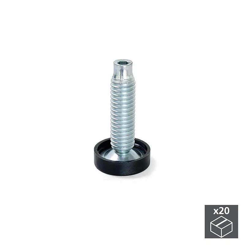 emuca piedino regolabile per mobile, base circolare, m10, d. altezza 23 mm, altezza 61 mm, acciaio e plastica, 20 u.