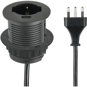 ELECTRALINE Multipresa a pedale 2 posti, 1 prese universali, 1 USB, con cavo 2 m, nera,