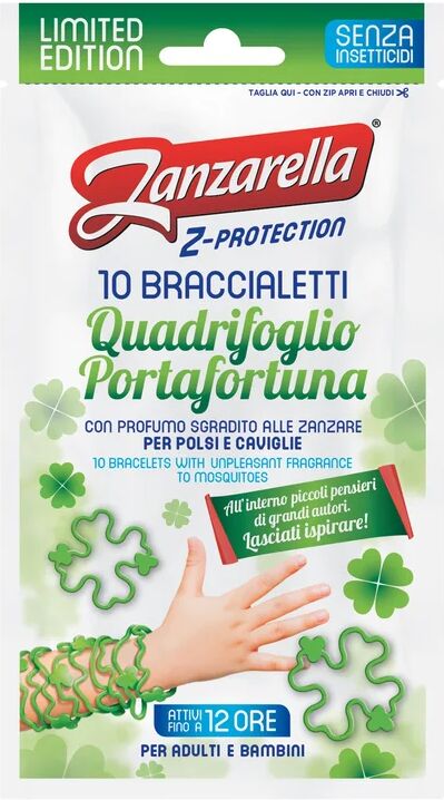 zanzarella braccialetto repellente per zanzare  quadrifoglio bracc. 18 pz 10 pezzi