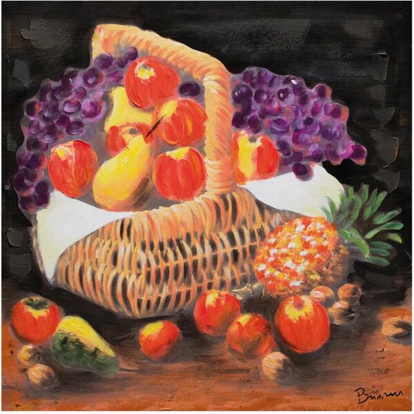 bubola&naibo dipinto su tela cesto frutta 60x60 cm