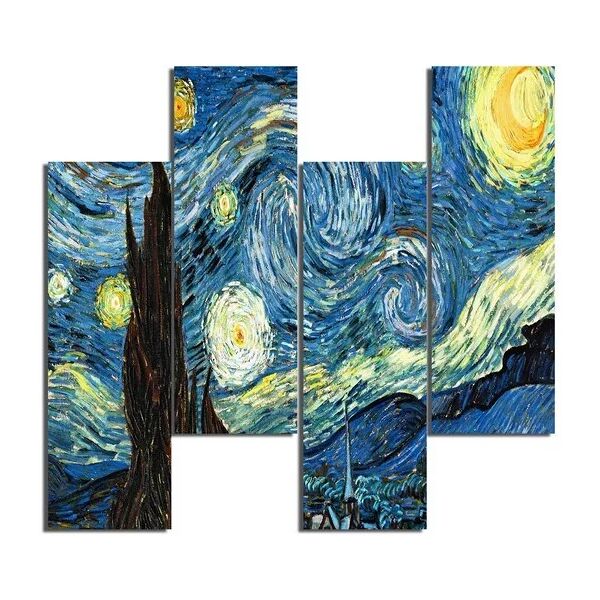 homemania stampa su legno ispirazioni d'autore notte stellata van gogh in mdf, multicolore,