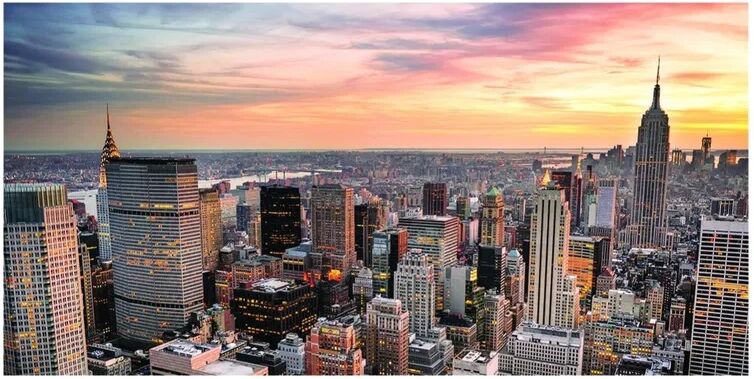 inspire stampa su tela panorama tramonto new york 120x60 cm