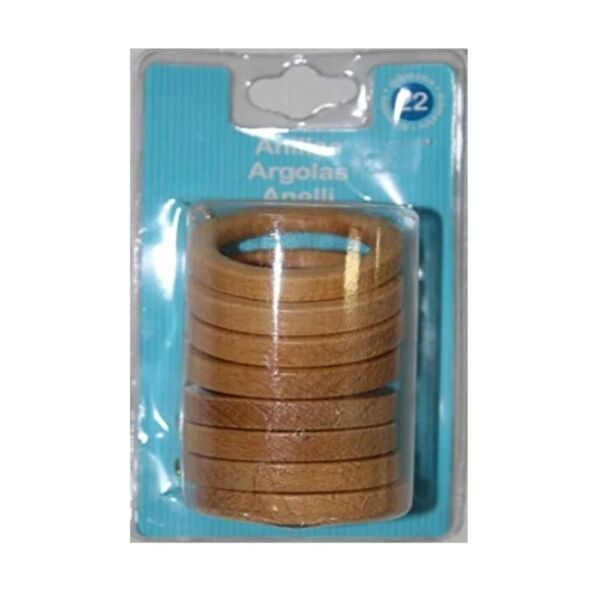 home collection swish -  8 anelli per bastoni tende d. 22 in legno naturale