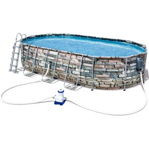 Bestway Piscina Fuori Terra  Power Steel Oval 610x366x122 cm con Pompa Filtro a Cartuccia da 9.463 litri/ora Getti Massaggianti