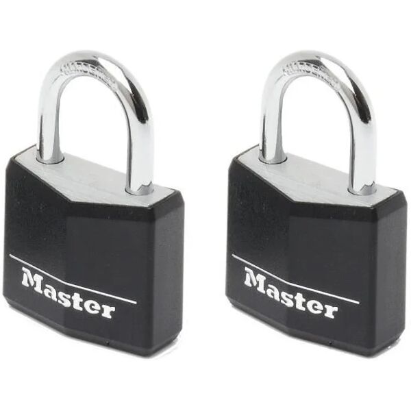 master lock 9130eurtblk confezione da 2 lucchetti a chiave in alluminio rivestito, nero, 3 x 5.2 x 1.6 cm