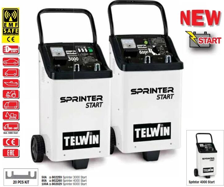 telwin caricabatterie con avviatore carr. sprinter 3000 start 45/300a 12/24v