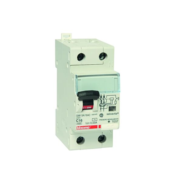 bticino interruttore magnetotermico  gc8813ac16 1p +n 16a 2 moduli