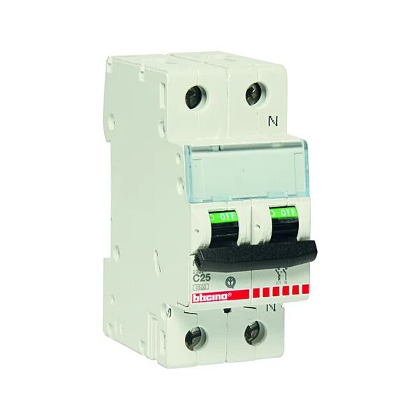 bticino interruttore magnetotermico  fc810nc25 1p +n 25a 4.5ka c 2 moduli 230v