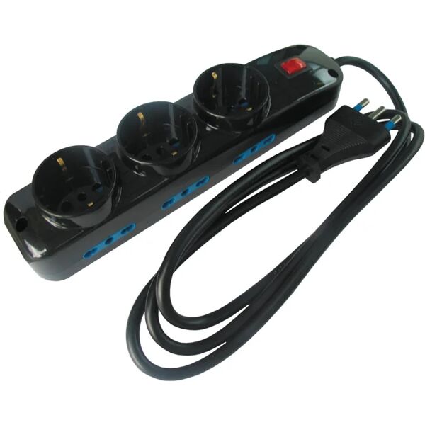 poly pool multipresa luminoso 9 posti, 6 prese 10/16, 3 prese schuko, con cavo 1.5 m, nera,