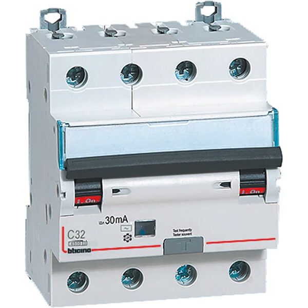 bticino interruttore magnetotermico differenziale  ga8843ac32 4 poli 32a 4.5ka 30ma ac 4 moduli 380v