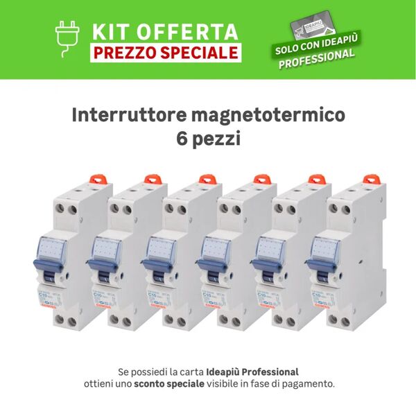 gewiss kit interruttore magnetotermico  gw90026dy 1p +n 10a 4.5ka c 1 modulo 230v, 6 pezzi