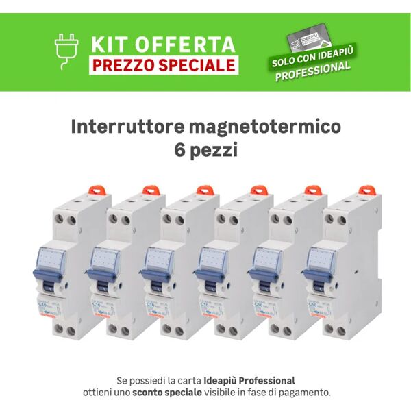 gewiss kit interruttore magnetotermico  gw90027dy 1p +n 16a 4.5ka c 1 modulo 230v, 6 pezzi