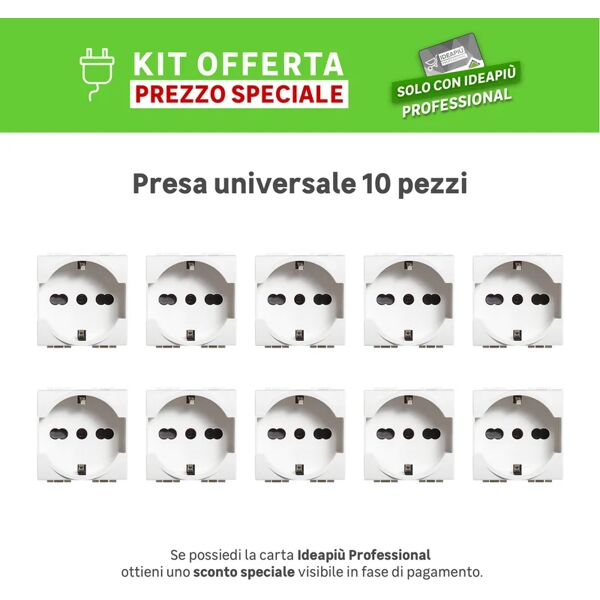 bticino kit 10 pezzi presa di alimentazione universale living light  16 a, colore bianco