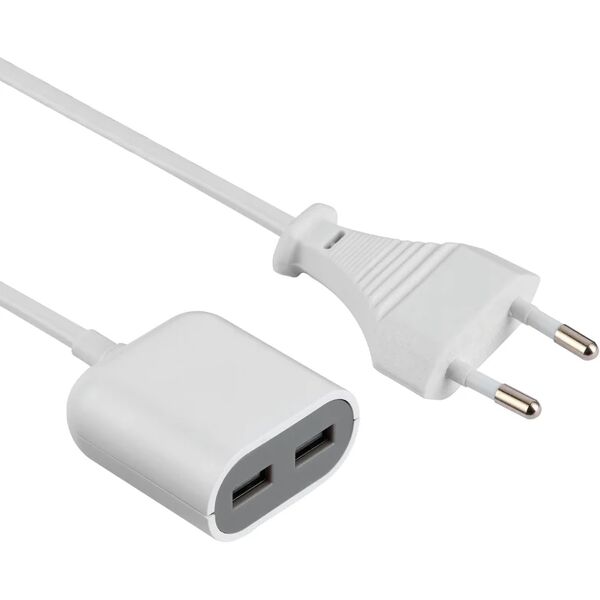 electraline prolunga 1.5m h03vvh2-f, 2 x 0,75mm² spina 10 a, presa usb bianco