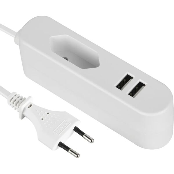 electraline multipresa 1.5m h03vvh2-f, 2 x 0,75mm² spina 10 a, presa usb bianco