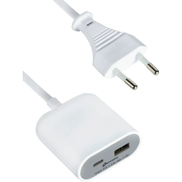 electraline prolunga 1.5m h03vvh2-f, 2 x 0,75mm² spina 10 a, presa usb bianco