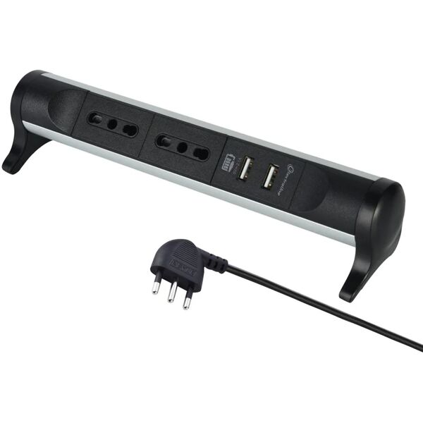 electraline multipresa in salita a pedale 4 posti, 2 prese 10/16, 2 usb, con cavo 1.5 m, alluminio/nera,