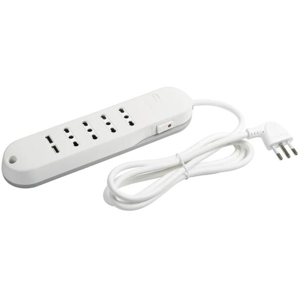 bticino multipresa automatico 4 posti, 4 prese 10/16, 2 usb, con cavo 1.5 m, bianco,