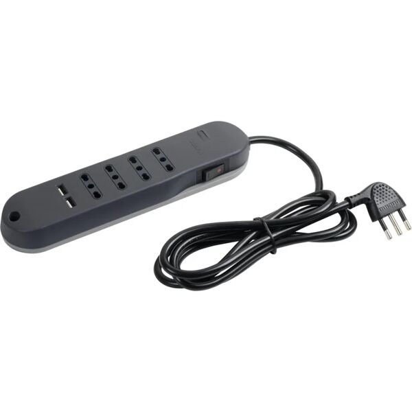 bticino multipresa in salita automatico 4 posti, 4 prese 10/16, 2 usb, con cavo 1.5 m, grigio,