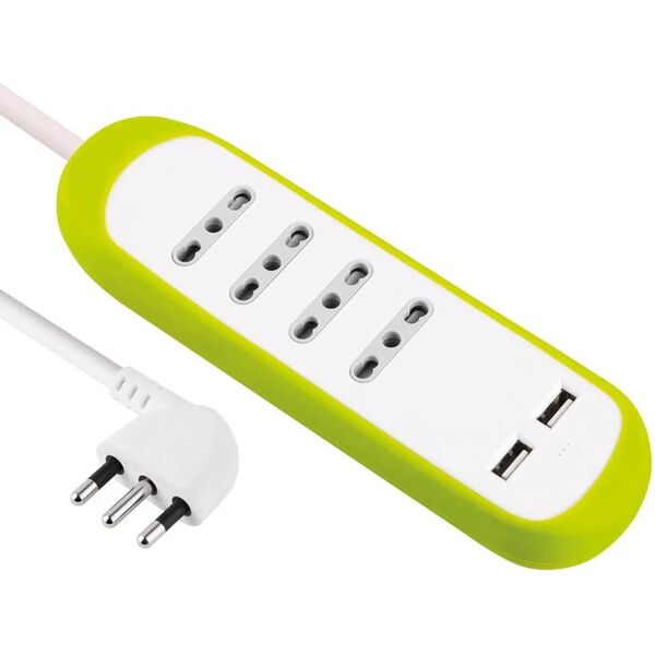 electraline multipresa a pedale 4 posti, 4 prese 10/16, 2 usb, spina salva spazio, con cavo 1.5 m, verde,