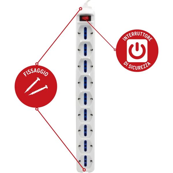 leroy merlin multipresa elettrica salvaspazio brennenstuhl eco-line 1155629 - ciabatta con interruttore e 9 prese universali (it10/16a - de 16a) da scrivania per l