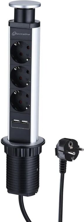 electraline multipresa 5 posti, 3 prese schuko, 2 usb, con cavo 2 m, alluminio/nera,