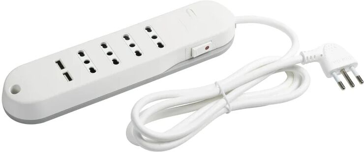 bticino multipresa automatico 4 posti, 4 prese 10/16, 2 usb, con cavo 1.5 m, bianco,