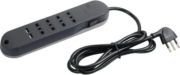 bticino multipresa in salita automatico 4 posti, 4 prese 10/16, 2 usb, con cavo 1.5 m, grigio,