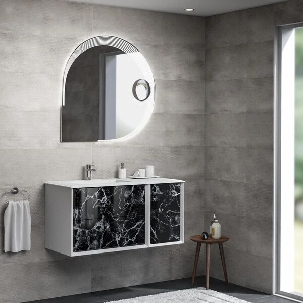 baden haus mobile sottolavabo e lavabo bellagio bianco/gres nero l 105 x h 127 x p 48.5 cm