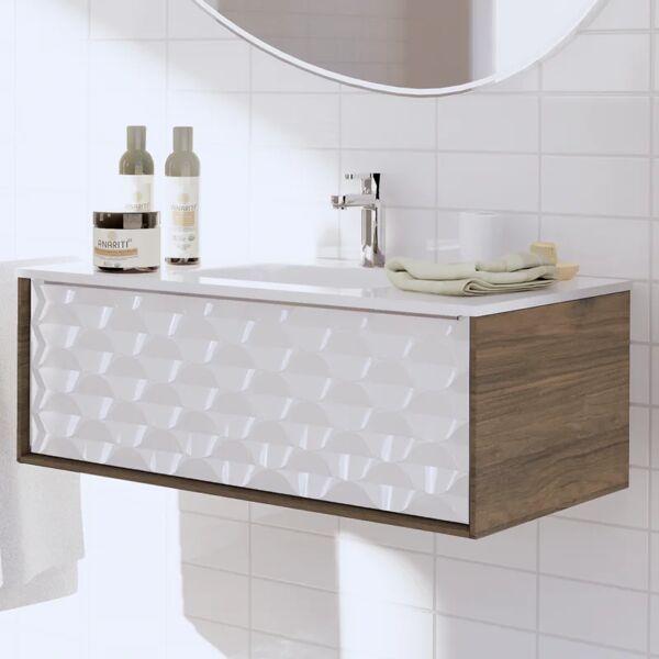 sensea mobile sottolavabo e lavabo neo rovere noce/bianco 3d l 90 x h 65 x p 48.5 cm