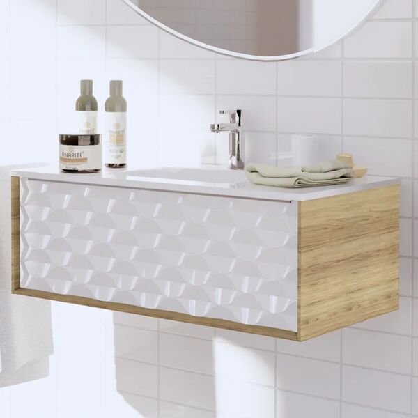 sensea mobile sottolavabo e lavabo neo rovere miele/bianco 3d l 90 x h 65 x p 48.5 cm