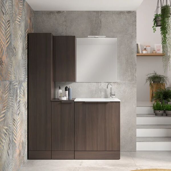 sensea colonna per mobile bagno jnka 1 anta l 35 x p 45 x h 194 cm legno noce