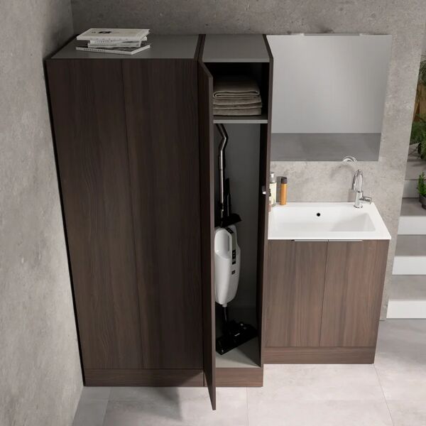 sensea colonna per mobile bagno jnka 1 anta l 35 x p 66 x h 194 cm legno noce