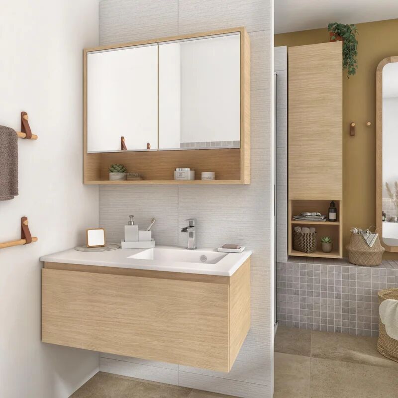 sensea mobile sottolavabo e lavabo natural rovere chiaro l 90 x h 65 x p 48.5 cm